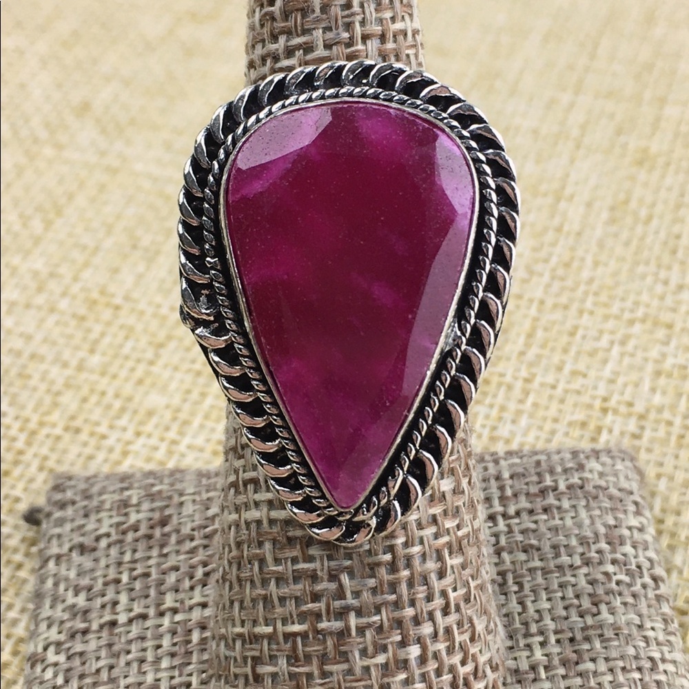 New Cherry Ruby Enhanced Stone Silver Overlay Rin… - image 1